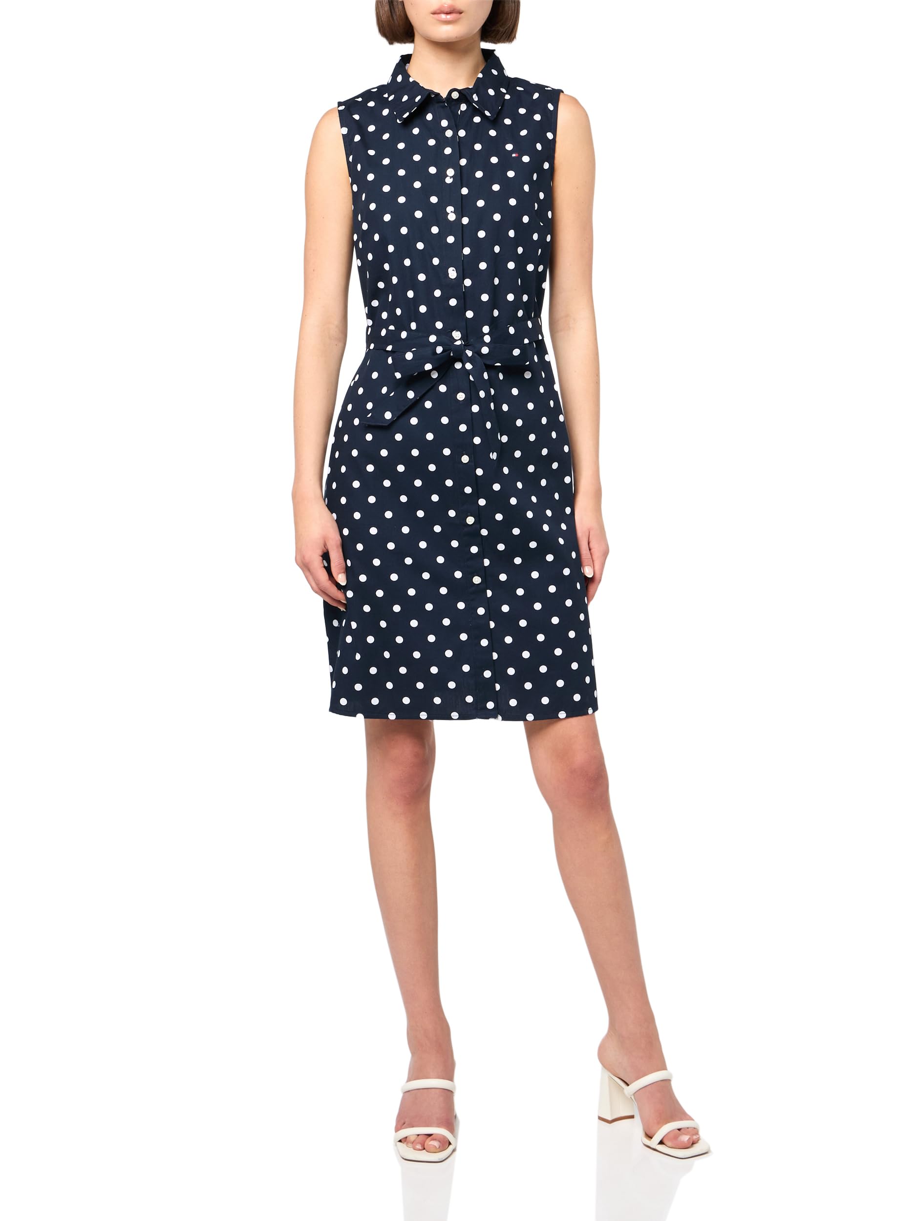 Tommy Hilfiger Women's Sleeveless Collared Button Front Tie Waist Mini Shirt Dre