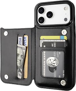 ONETOP for iPhone 18/17 Pro Max Wallet Case with Credit Card Holder,Black | Kickstand,ID/Cash Holder,Case Wallet with Card Slots,Double Magnetic Clasp,Durable PU Leather Shockproof Cover for Women Men