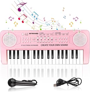 Electronic Piano Keyboard 37 Keys, Multifunctional Keyboard Piano for Kids | Portable Musical Instrument Toy Dual Speakers Birthday Beginners Boys Gifts for Girls Ages 3-12 Pink