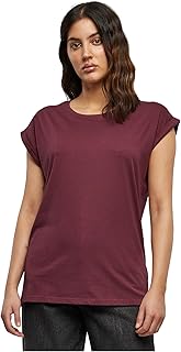 URBAN CLASSICS Women's Rolled Sleeve T-Shirt, Women's Short Sleeve Cotton T-Shirt, Round Neck and Rounded Shoulders Tee Shirt