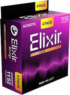 Elixir® Strings 80/20 Bronze Acoustic Guitar Strings with NANOWEB® Technology, Custom Light (.011-.052) - Amazon Exclusive 4 Pack