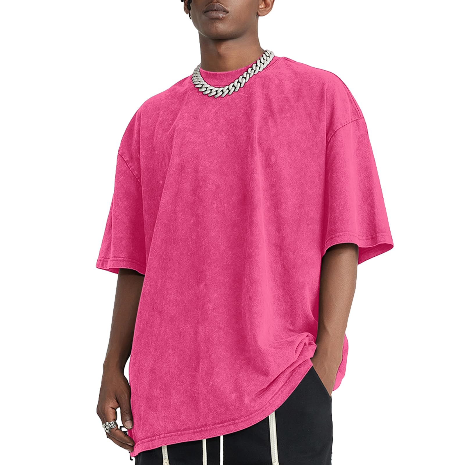 Bobeutou Oversized Vintage Acid Wash Tshirt for Men Cotton Solid T Shirt Streetw