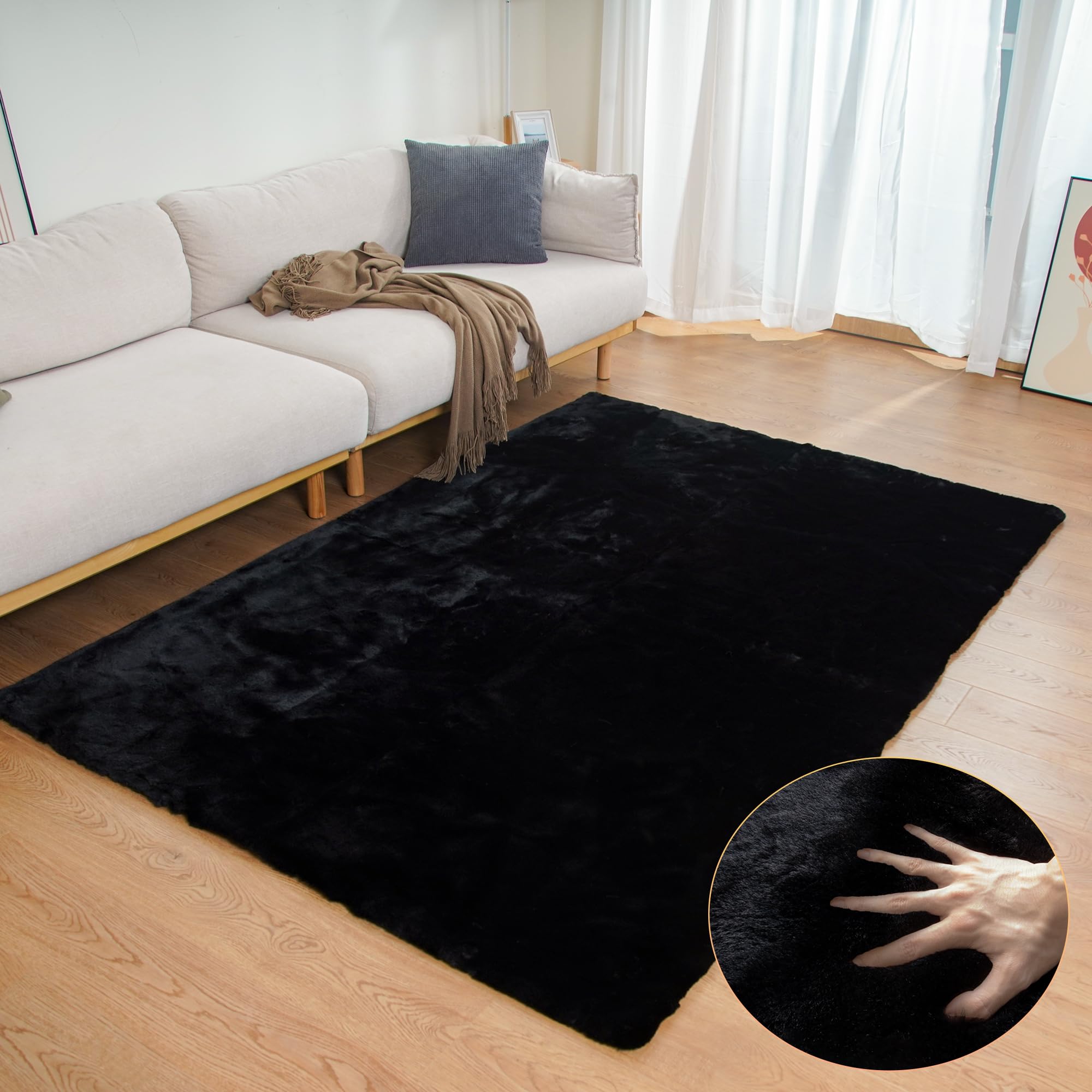 ORINOVA Black Bedroom Rug, 120 x 180 cm, Living Room, Soft, Washable Rug, Modern