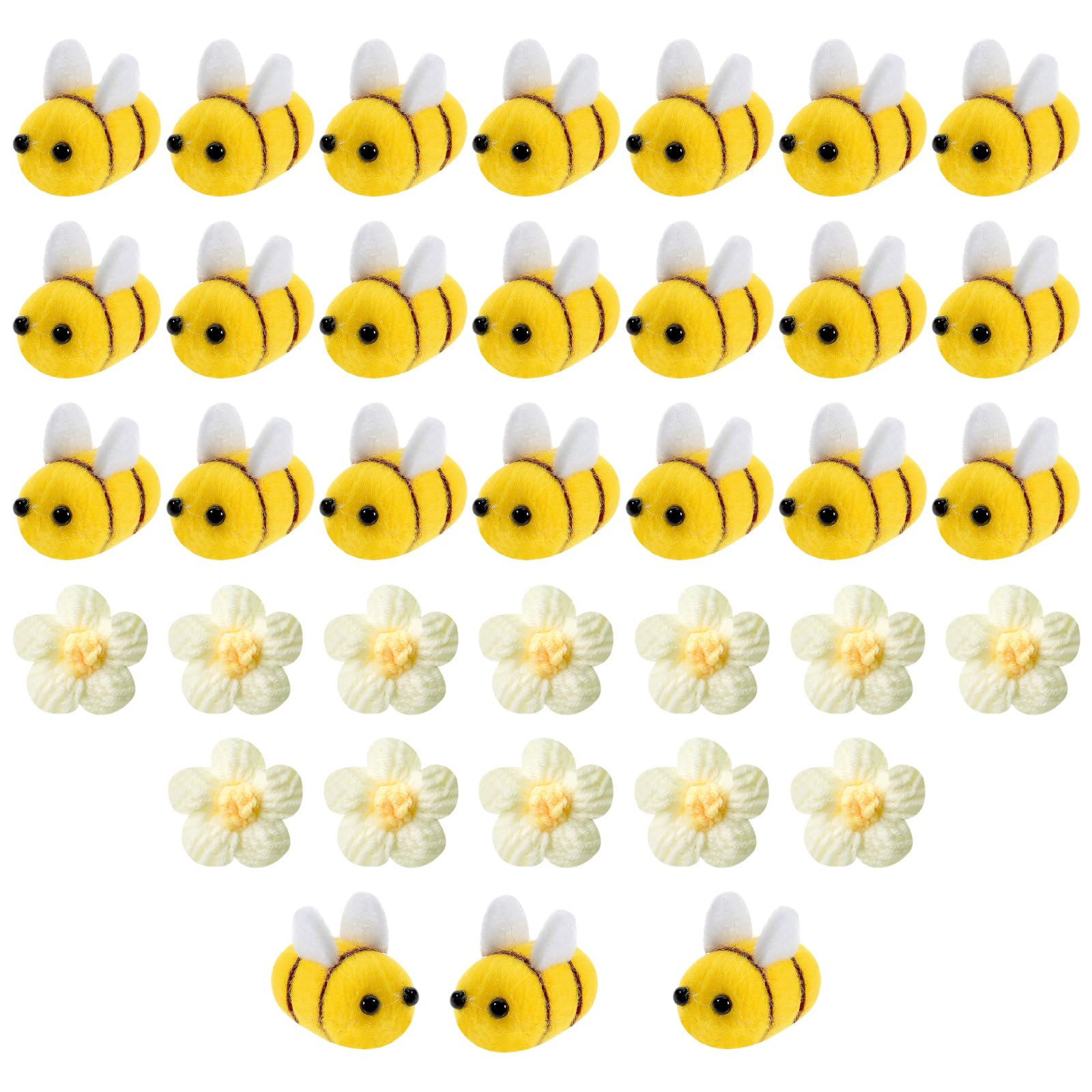 APOMOONS 24 decorative bees and 12 white crochet flowers, felt bees, small bees,