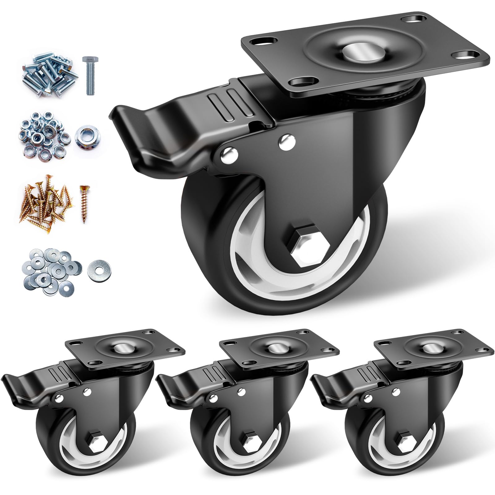 BOSGEOT Caster Wheels-3 Inch Swivel Casters Set of 4 Heavy Duty with Brake | Loc