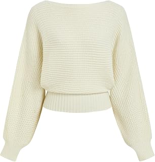 CIDER Women's Cropped Sweaters Boat Neck Long Sleeve Pullover