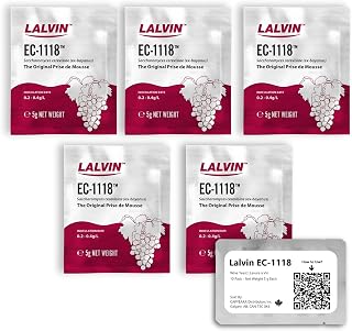 Lalvin EC-1118 Wine Yeast (5 Pack) - Sold by CAPYBARA Distributors Inc. | Champagne Yeast, Make Wine Cider Mead Kombucha At Home, 5 g Sachets, Saccharomyces cerevisiae