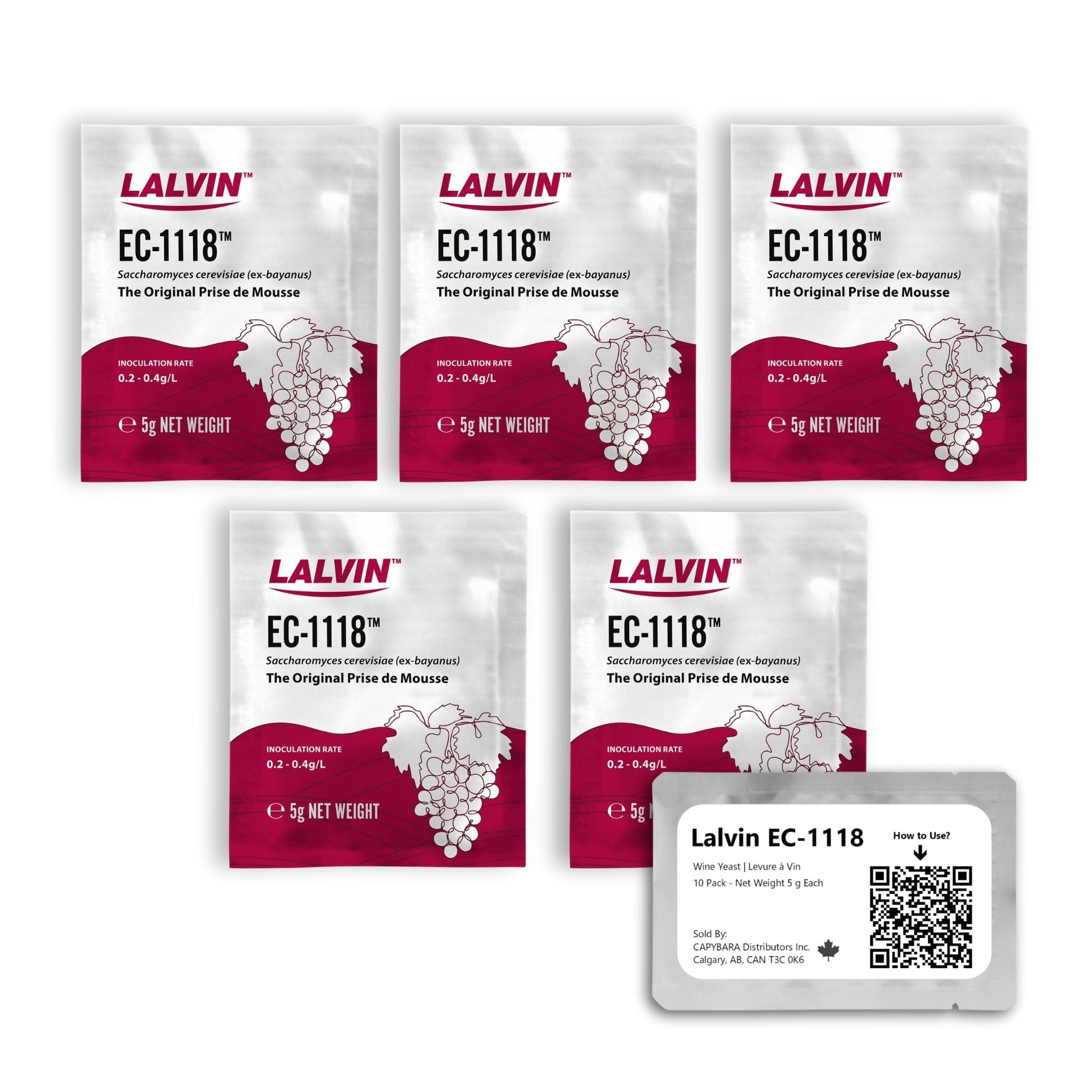 Lalvin EC-1118 Wine Yeast (5 Pack) - Sold by CAPYBARA Distributors Inc. | Champa