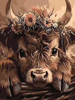 Mosaflare Highland Cow Paint by Numbers for Adults Beginner 12X16 inch