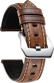 [BINLUN] Leather Watch Band Oil Wax Skin Calf Leather Strap Retro Classic Style Replacement Band 5 Sizes (18-26mm) with Pin Buckle
