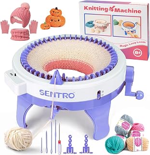 SENTRO Knitting Machine 48 Needles with Row Counter for Beginners (Blue) | 48 needles with row counter, P/T tube and panel modes, 4 yarn tensions, hand crank, yarn guide and beginner accessories