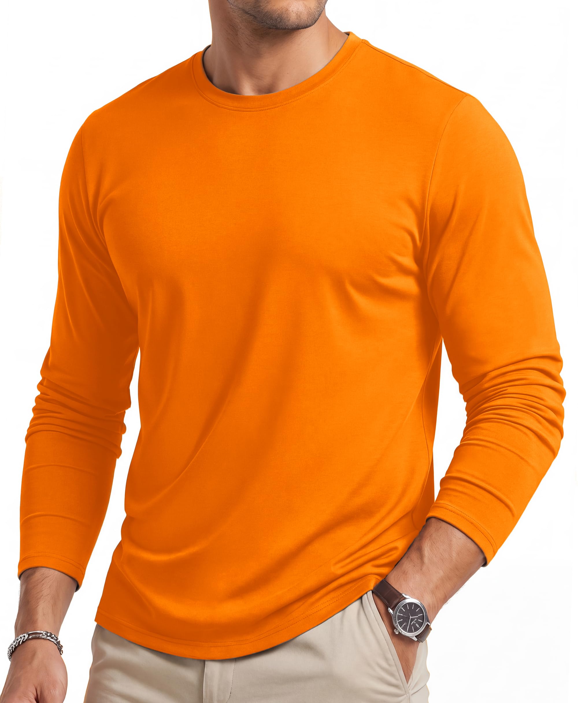 Cavva Men's Long Sleeve T Shirt Cotton Plain Tshirts Crew Neck Casual Tops