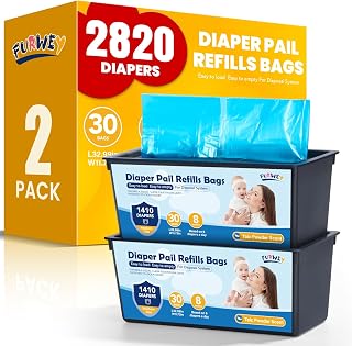 FURWEY Diaper Pail Refill Bags, 2-Pack (60 Bags), 30 Bags Per Refill | Compatible with Genie Easy Roll Signature Diaper Pails, Holds Up to 4230 Newborn Diapers, 7 Layer Odor Barrier, Scented