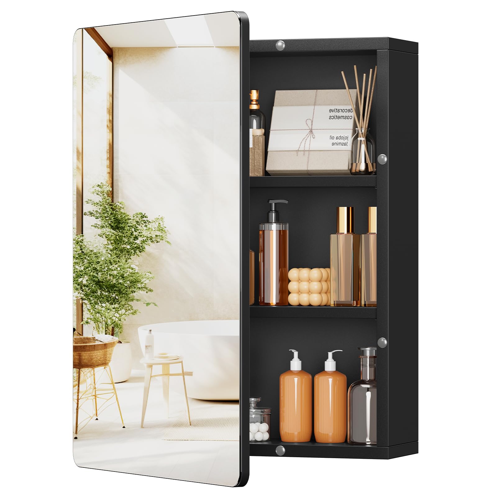 TEENFON Medicine Cabinet with Mirror 23.8 x 17.7 Inch, Bathroom Mirror with Stor