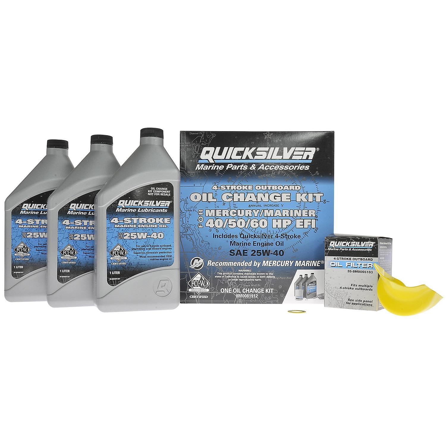 Quicksilver 4-Stroke Oil Change Kit – for Mercury Outboard Engines – 15, 20, 25,