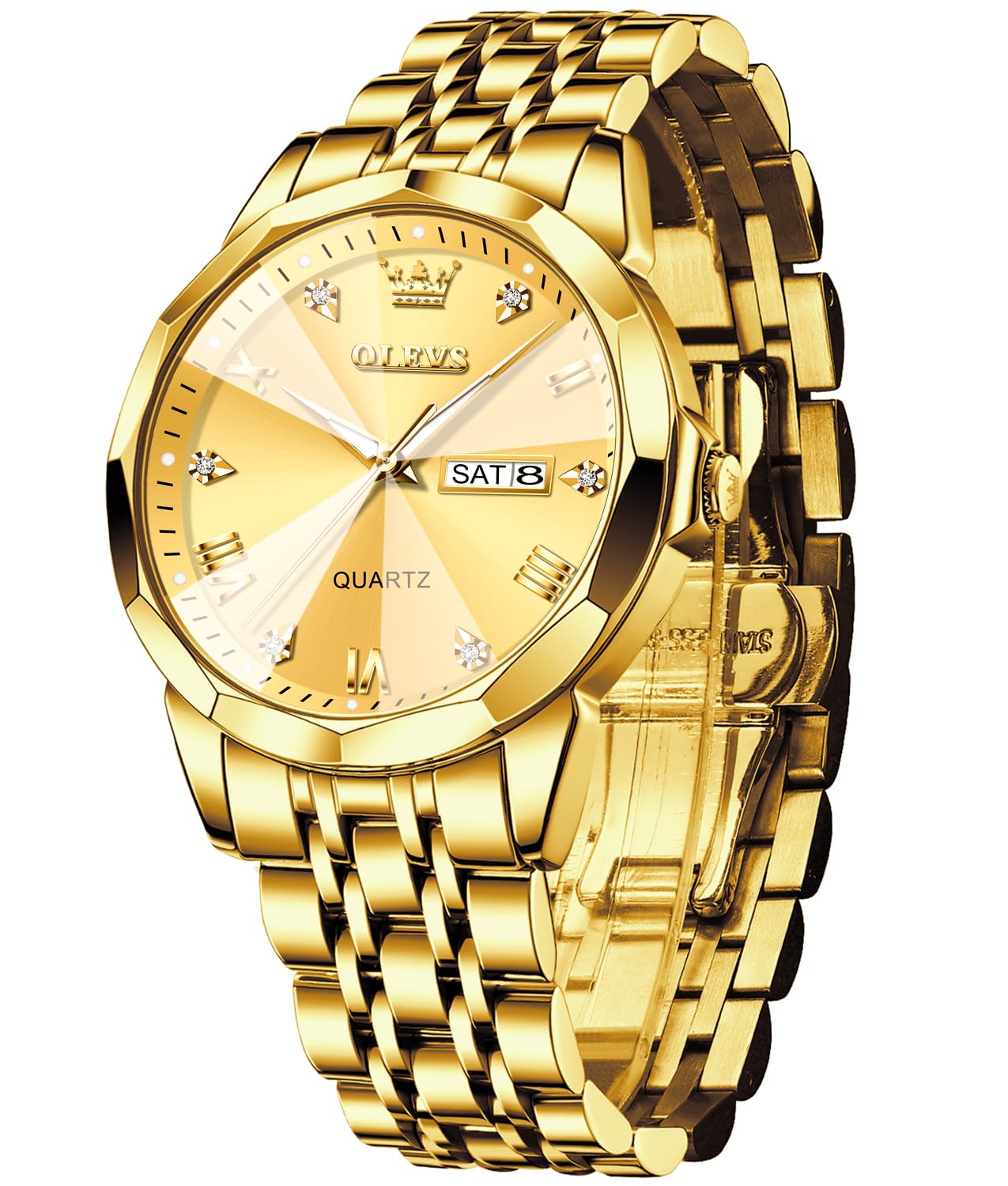 OLEVS Orologi da uomo Diamond Business Wear analogico al quarzo acciaio inossida
