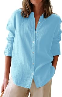 Aoudery Button Down Oxford Shirts for Women Cotton Long Sleeve Collar Dress Shirts for Work Office Tunic Blouses