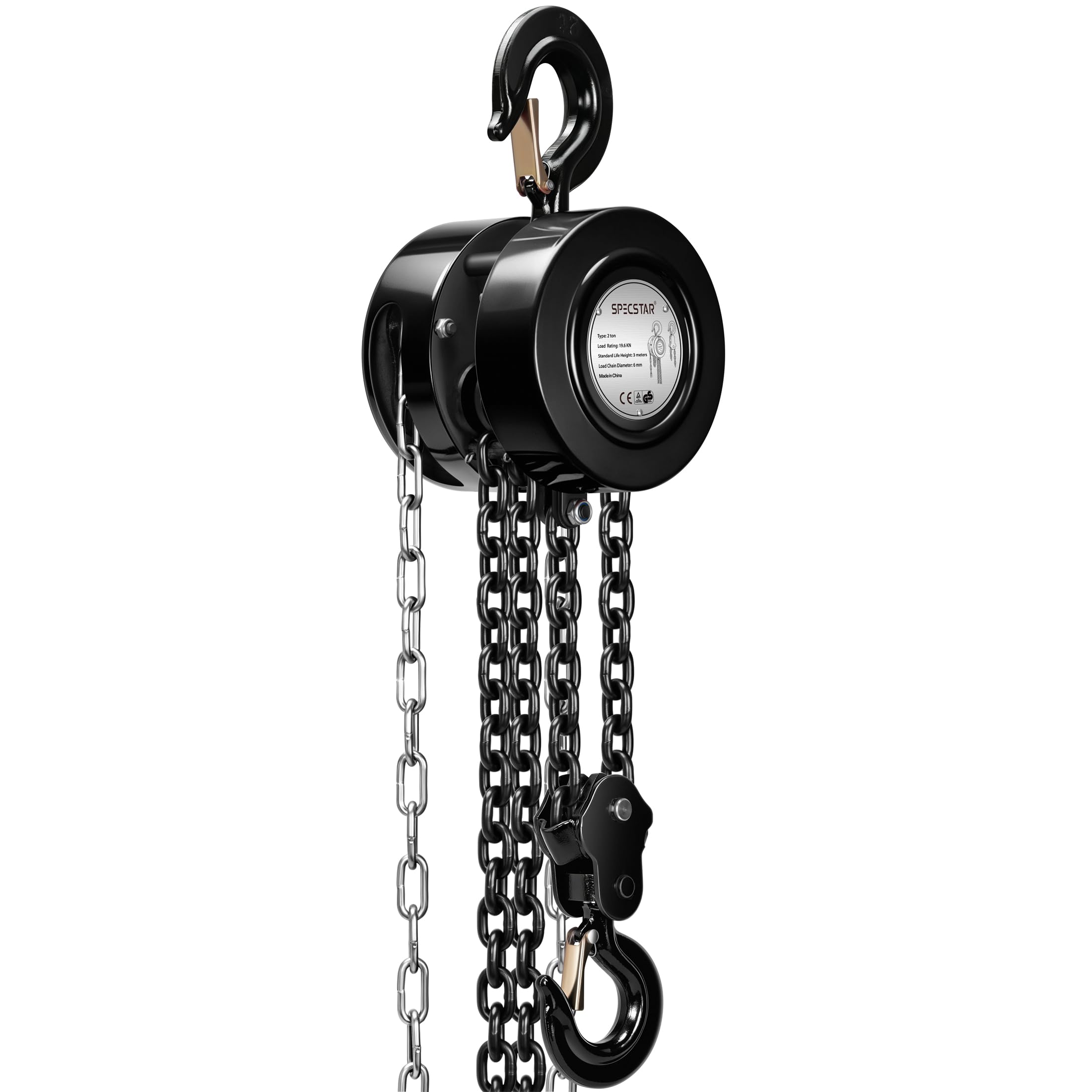 SPECSTAR Hand Chain Hoist 2 Ton 4400 Lbs Capacity 10 Feet with 2 Hooks