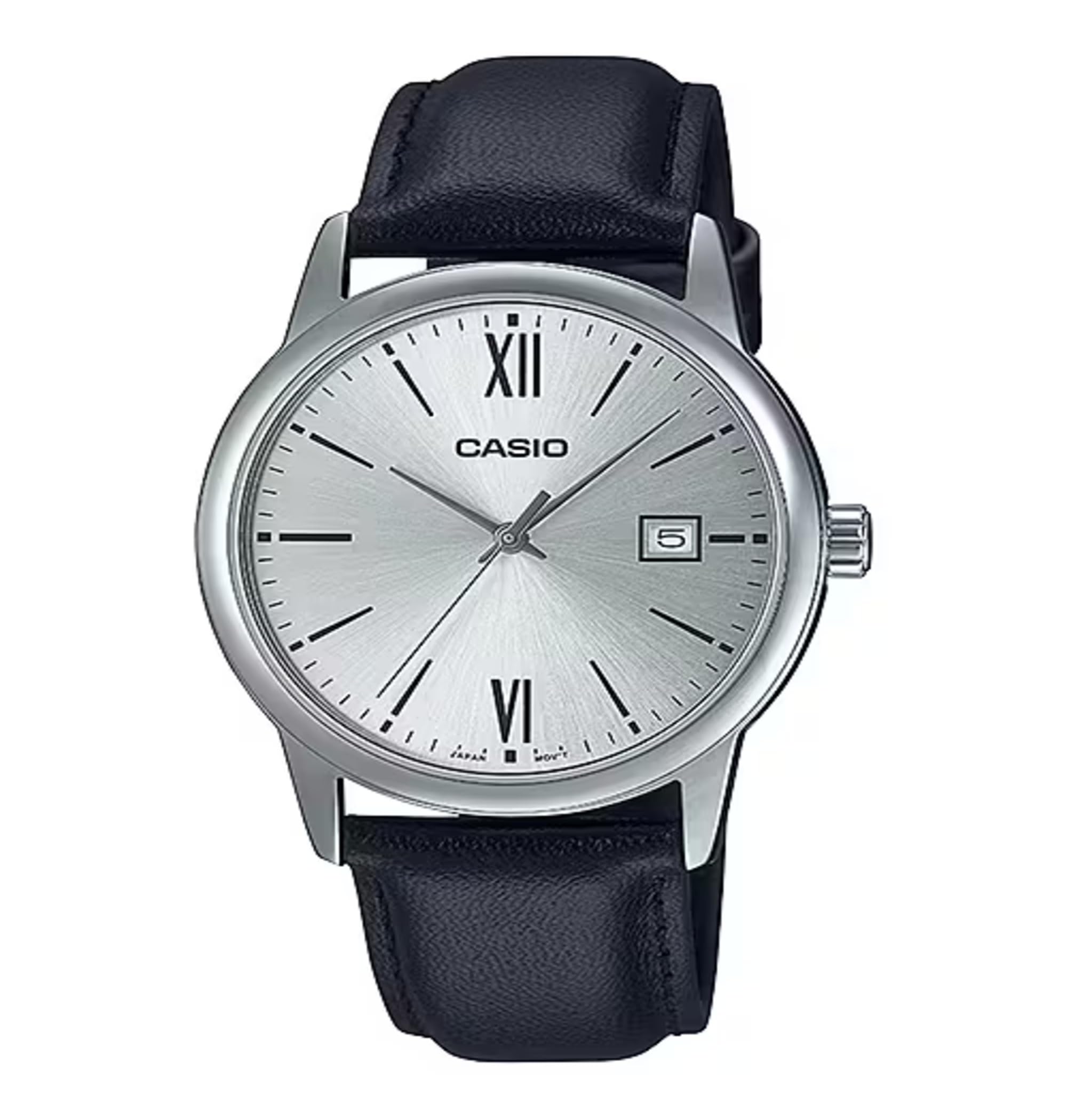 Casio MTP-V002L-7B3 Men's Standard Analog Black Leather Band Silver Dial Date Wa