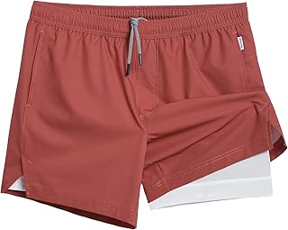 maamgic Men's 5 in One Compression Lining 2 in 1 Stretch Quick Dry Swimsuit with Zip Pockets