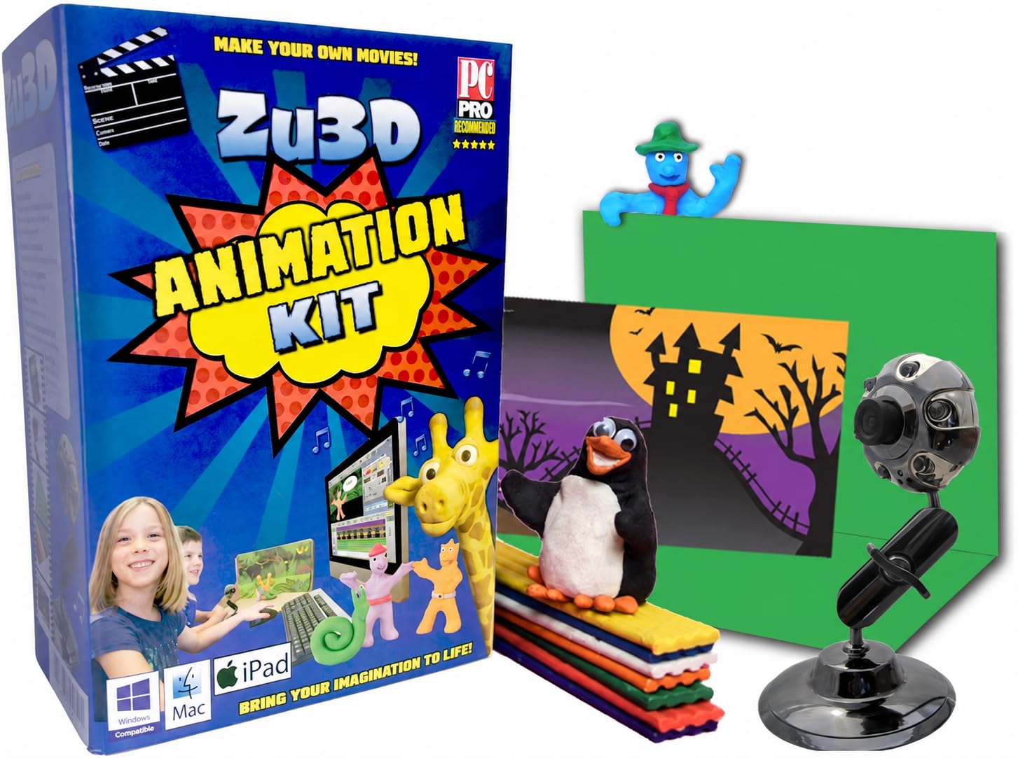 Zu3D Stop Motion Animation Kit for Kids with HD USB Camera, Green Screen, Modell