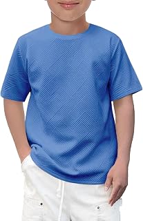 Haloumoning Boys Fashion Geometric Texture T Shirts Kids Round Neck Short Sleeve Loose Tops T-Shirts 5-14 Years