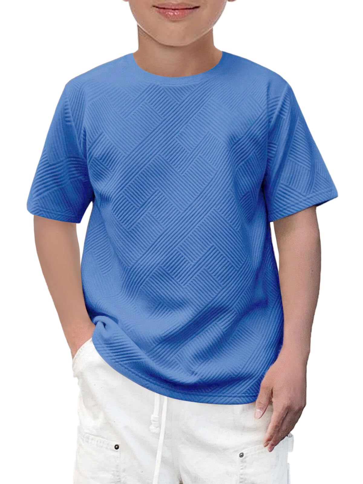 Haloumoning Boys Fashion Geometric Texture T Shirts Kids Round Neck Short Sleeve
