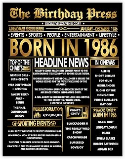 Stuff4 Gold 40th Birthday Poster Unframed, Golden Born In 1986 Newspaper