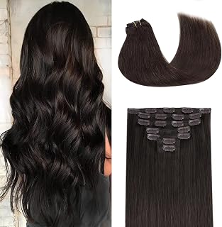 GOO GOO Clip in Hair Extensions Real Human Hair, Remy Human Hair Extensions Clip ins for Women, Natural Human Hair, 20inch 120g 7Pcs, 2 Dark Brown