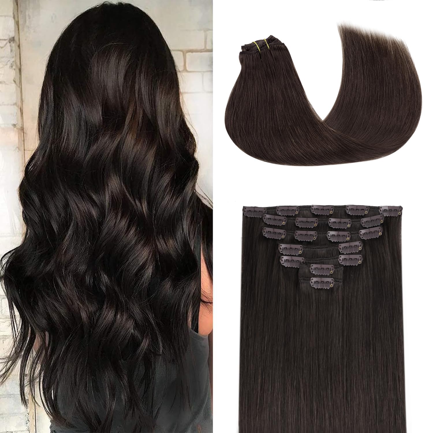 GOO GOO Clip in Hair Extensions Real Human Hair, Remy Human Hair Extensions Clip