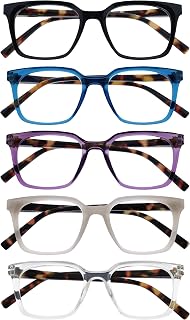 OPULIZE KOI Reading Glasses, Pack of 5 - Rectangular - Black-Blue-Violet-Gray-Transparent - Men and Women - Spring Hinges - RRRR50-1357C - +1.50