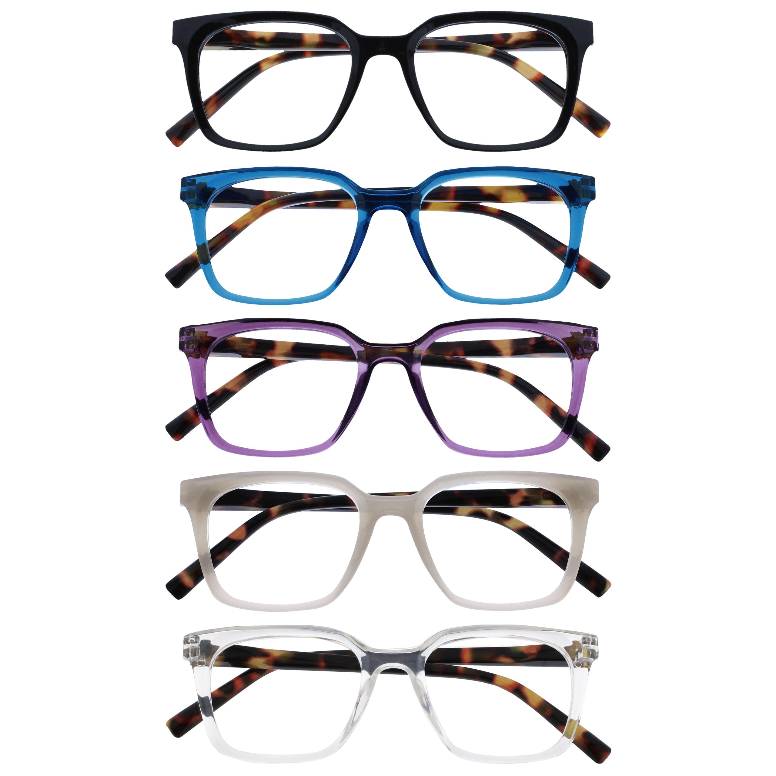 OPULIZE KOI Reading Glasses, Pack of 5 - Rectangular - Black-Blue-Violet-Gray-Tr