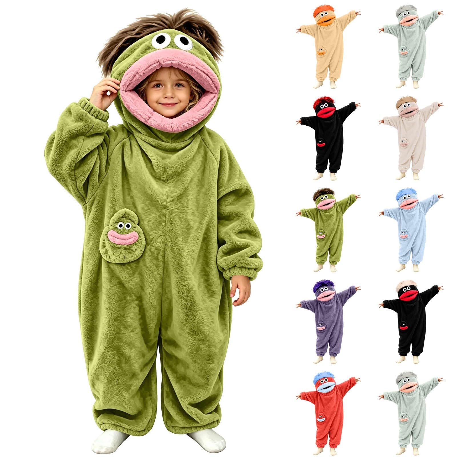 Kids Funny Big Mouth Monster Onesie Cute Fleece Jumpsuit Novelty Rompers | Silly