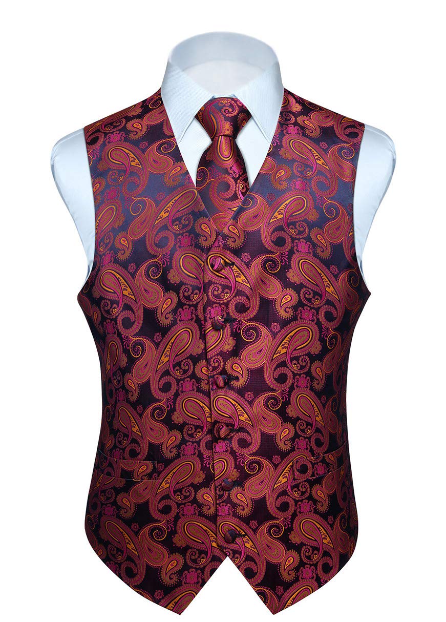 HISDERN Men's Vest Tie Set 3 Pieces Formal Waistcoat Paisley Floral Jacquard Tie