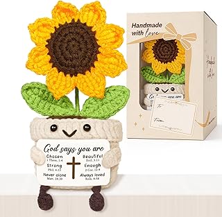 Christian Gifts for Women, Handmade Sunflower Crochet with Bible Verse Card | Inspirational Religious Faith Based Spiritual Bible Gift for Women Friend Sister, Christmas Encouragement Baptism Present