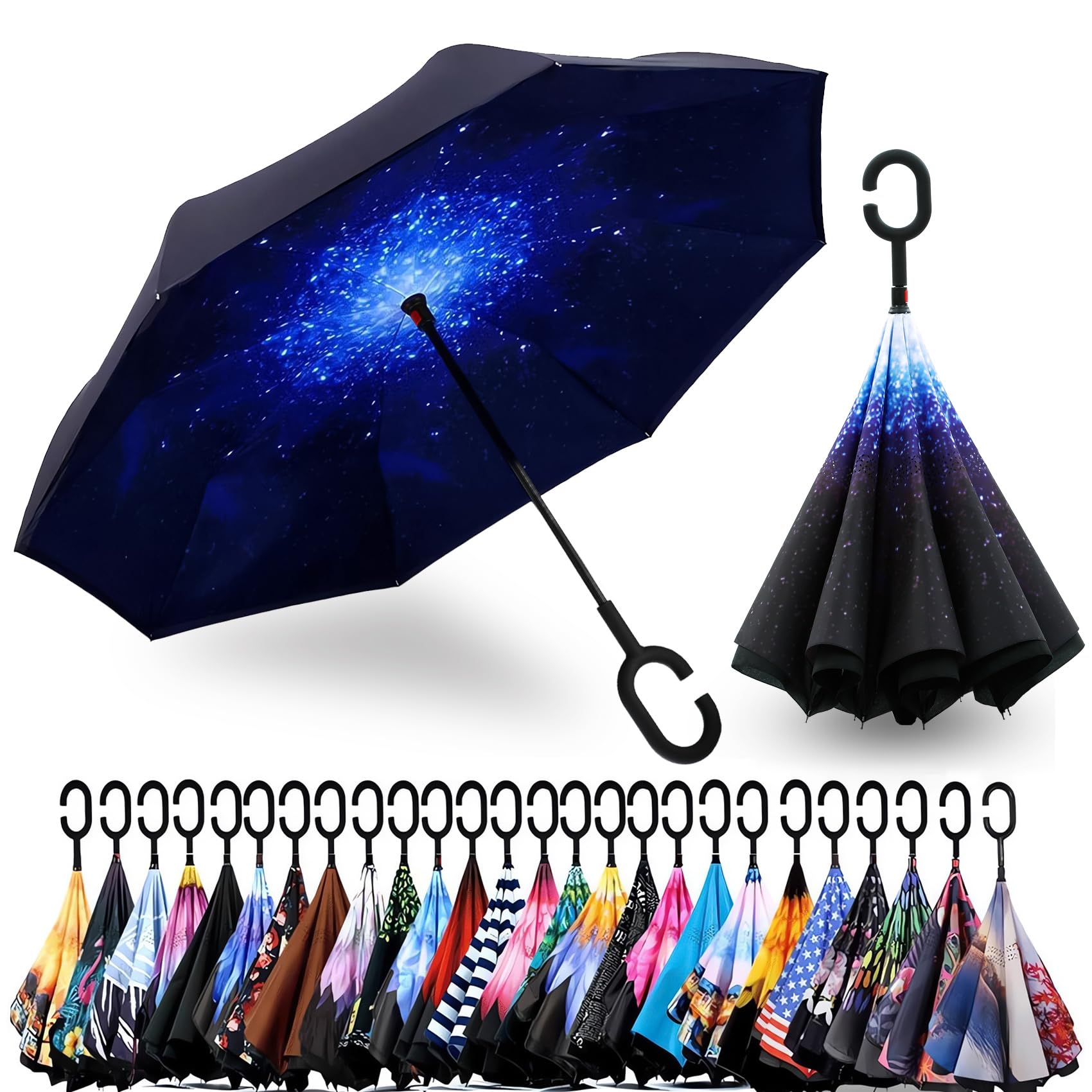 SIEPASA 49/56 Inch Inverted Reverse Upside Down Umbrella, Extra Large Double Can