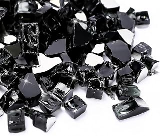 GRISUN Onyx Black Fire Glass 20 lbs 1/2 Inch for Fire Pit Fireplace | High-Luster Reflective Tempered Glass Rocks, 20 Lbs 1/2 Inch Size, Safe For Natural Gas Or Propane Indoor Outdoor Use