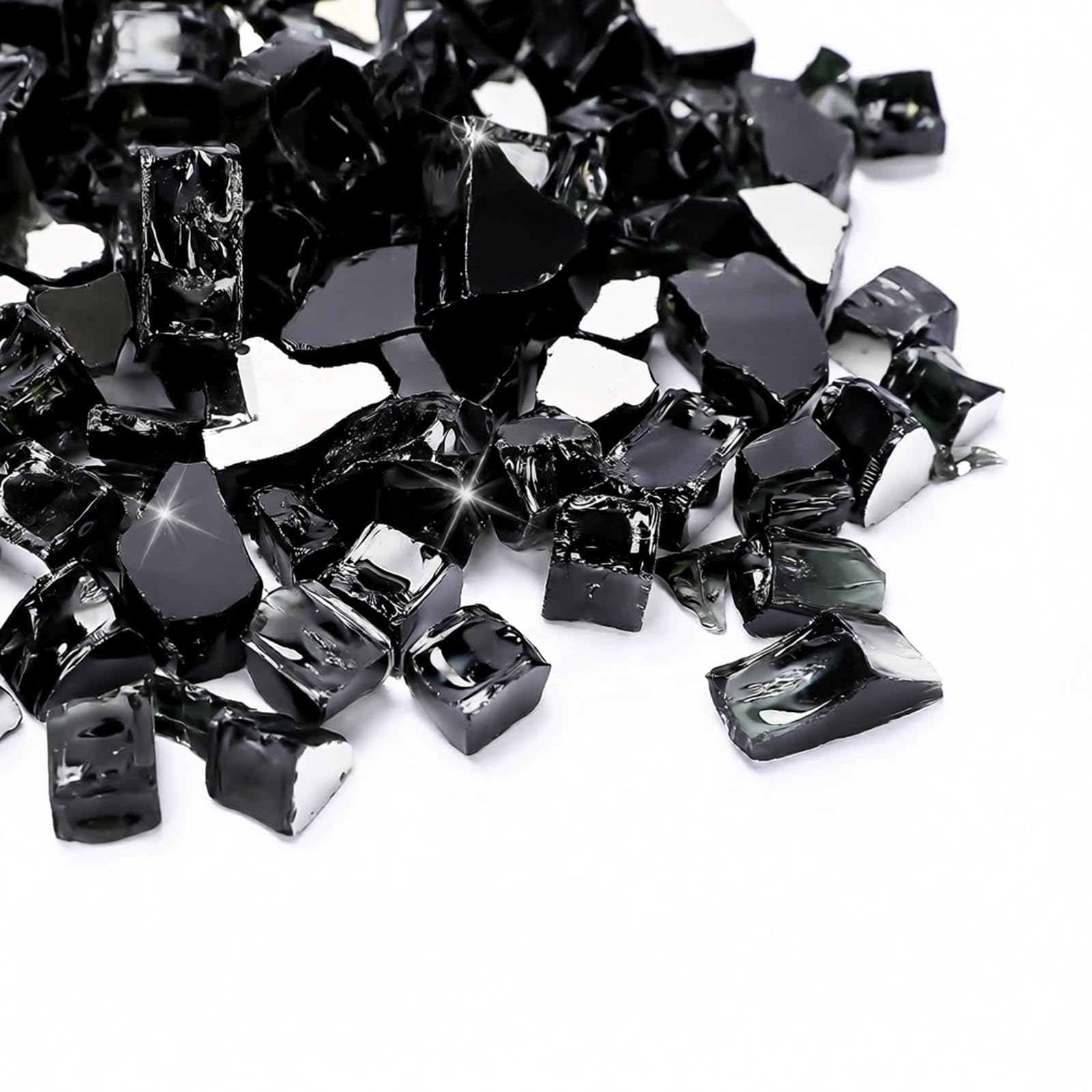GRISUN Onyx Black Fire Glass 20 lbs 1/2 Inch for Fire Pit Fireplace | High-Luste