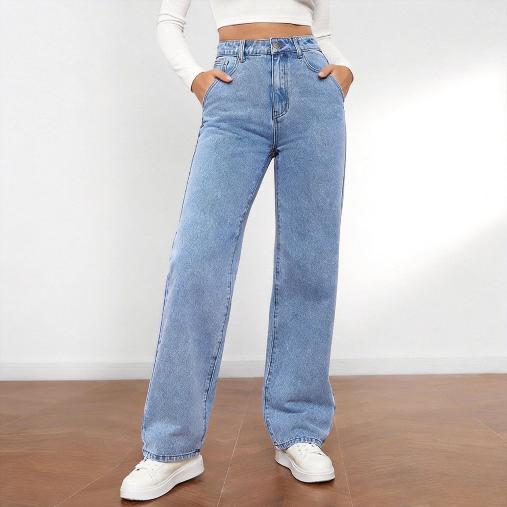 Women's Casual High Waist Wide Leg Denim Pants Loose Fit Straight Leg Daily Stre