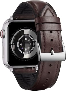 BINLUN Correa de Cuero Compatible con Apple Watch 49mm 46mm 45mm 44mm 42mm 41mm 40mm 38mm Correa de Silicona y Cera de Aceite Cuero Híbrido Apto para iWatch Ultra SE SE2 Series 11/10/9/8/7/6/5/4/3/2/1
