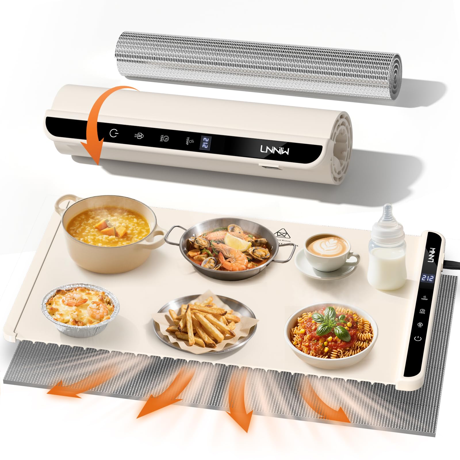 LNNIW Warming Mat for Food, 26x15 Inch, Off White, Fast Heat, Child Lock | Inclu