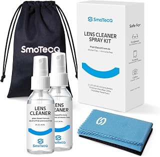 SmoTecQ Lens Cleaner Spray Kit – Plant-Based, Alcohol-Free Cleaning Solution for Glasses, Camera Lenses & Screens | Includes 2 x 2oz Spray Bottles, 2 Streak-free Microfiber Cloths & 1 Travel Pouch