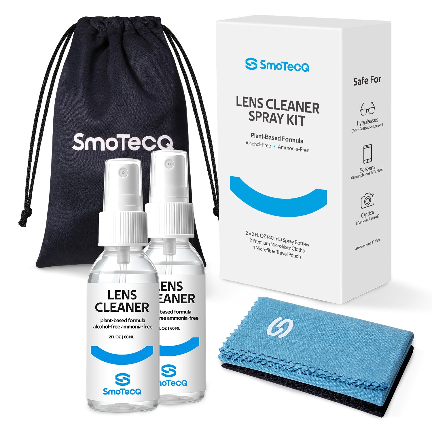 SmoTecQ Lens Cleaner Spray Kit – Plant-Based, Alcohol-Free Cleaning Solution for