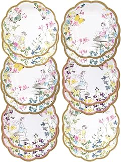 Talking Tables Truly Fairy Line Paper Plates - Pack of 12 Coloured Plates | Flowers and Butterflies Design | Disposable Plates and Decorations Birthday, Baby Shower, Theme Party