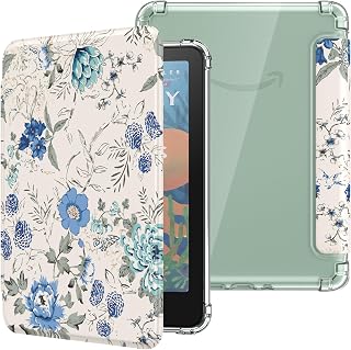 MoKo Case for 7" Kindle Paperwhite 12th Gen & Colorsoft 2024, Blue Floral | Ultra Clear Soft Flexible Transparent TPU Back Cover Light Shell, Auto Wake/Sleep for Kindle Paperwhite & Colorsoft 2024/2025