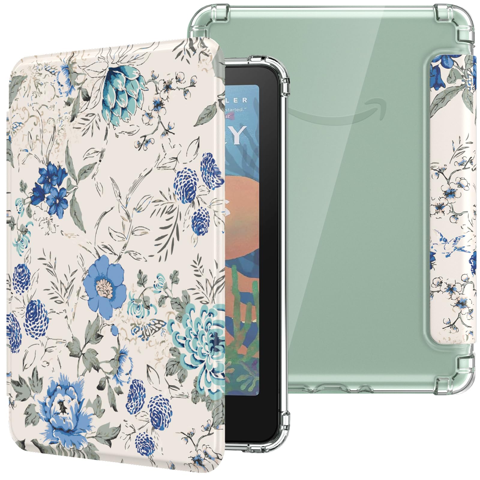 MoKo Case for 7" Kindle Paperwhite 12th Gen & Colorsoft 2024, Blue Floral | Ultr