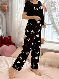 Women Long Sleeve Button Down Pyjamas Set 2 Pieces Cartoon Lounge Wear Soft Home Sleepwear