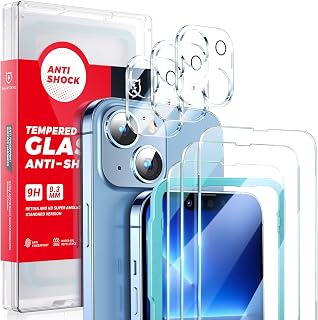 SMARTDEVIL 3 x 3 Pieces iPhone 13 Tempered Glass Screen Protector, 3 Pieces iPhone 13 (6.1 Inch) Camera Film, Scratch-Resistant, 9H Hardness Screen Protector