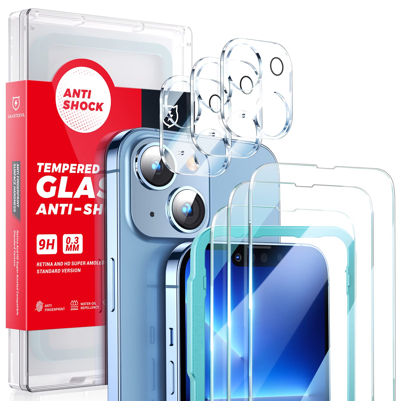 SMARTDEVIL 3 x 3 Pieces iPhone 13 Tempered Glass Screen Protector, 3 Pieces iPho