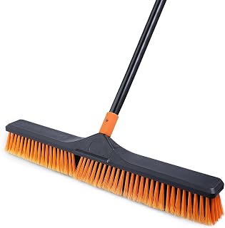 CLEANHOME 24" Push Broom Brush Outdoor for Shop, Deck, Garage, Concrete | 65” Long Handle, Stiff Bristles,Heavy Duty Brush,Industrial and Commercial Grade, Sweep fallen leaves, snow, gravel and water